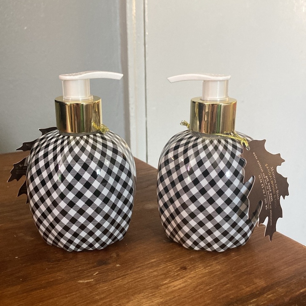 NWT 2- Maison De Base- Buffalo Check Pumpkin Sandalwood & OUD Scented Hand Soaps